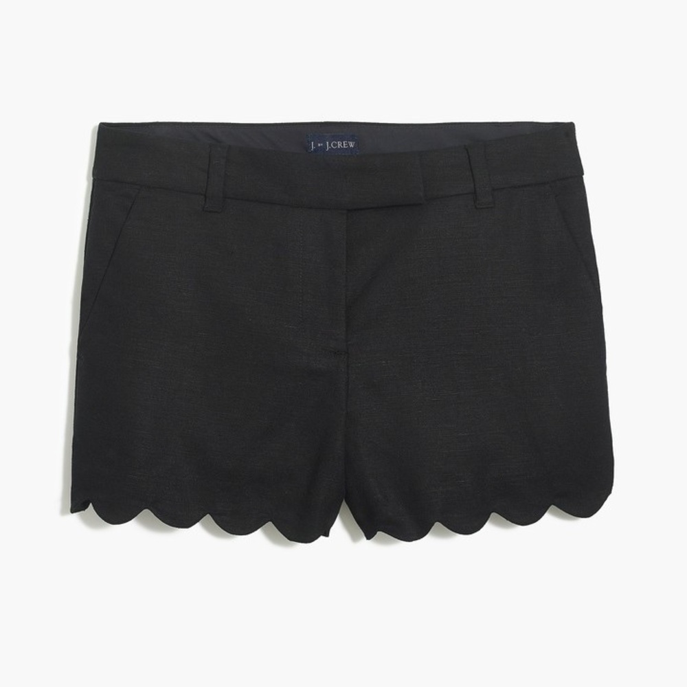 NWOT J. Crew Black Linen Scalloped Hem Shorts
